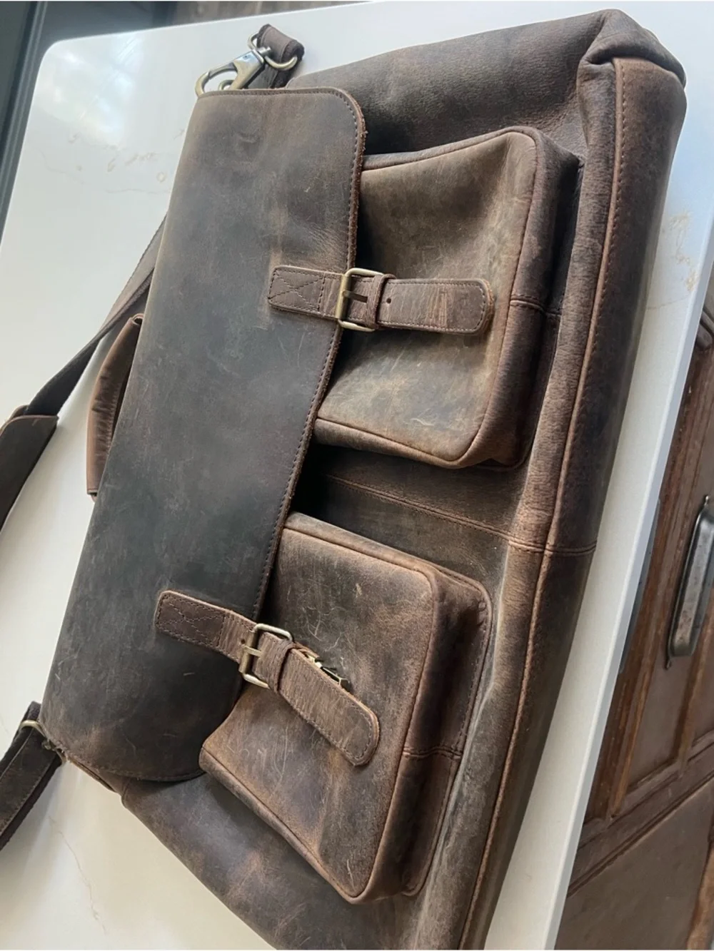 Men's Brown Leather Briefcase Messenger Bag